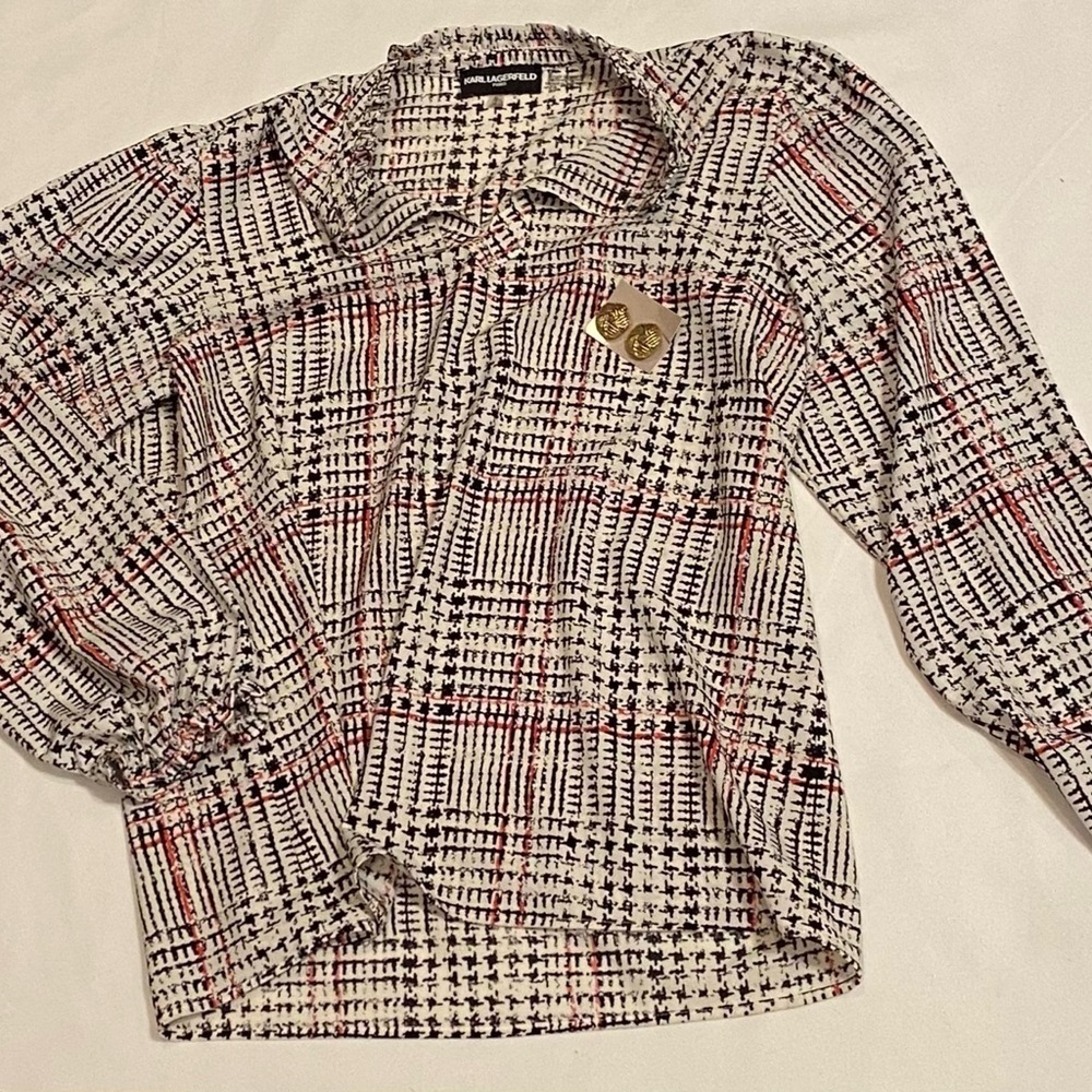 Chic Women's Patterned Top - Black, White, Red
